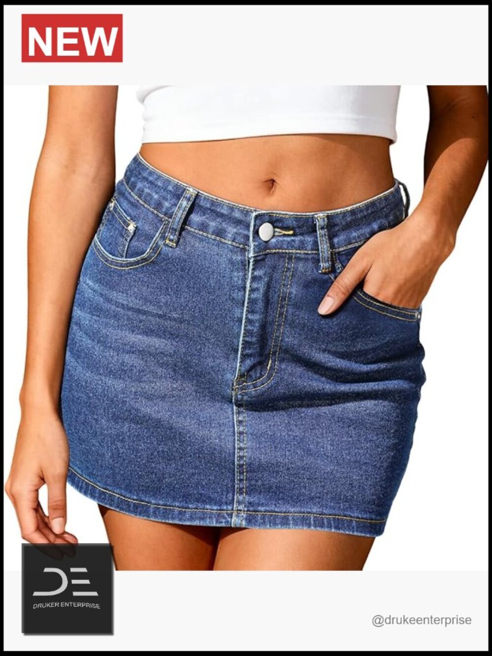 Low Rise Mini Denim Skirt Y2K Casual Stretchy with Pockets